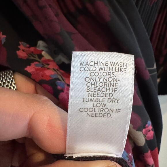 J. Jill Floral Peplum Top Black Floral Button Accordion Fold Long Sleeve Sz L - Picture 5 of 6